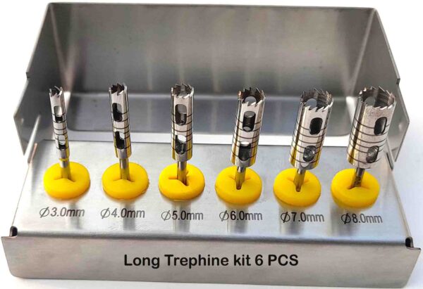 Dental Long Trephine Drills Kit 6 Pcs Implant Crown Removal Kit Free Bur Holder